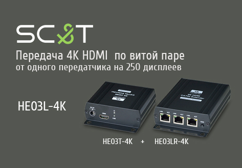 Передача 4K HDMI по витой паре от одного источника на 250 дисплеев
