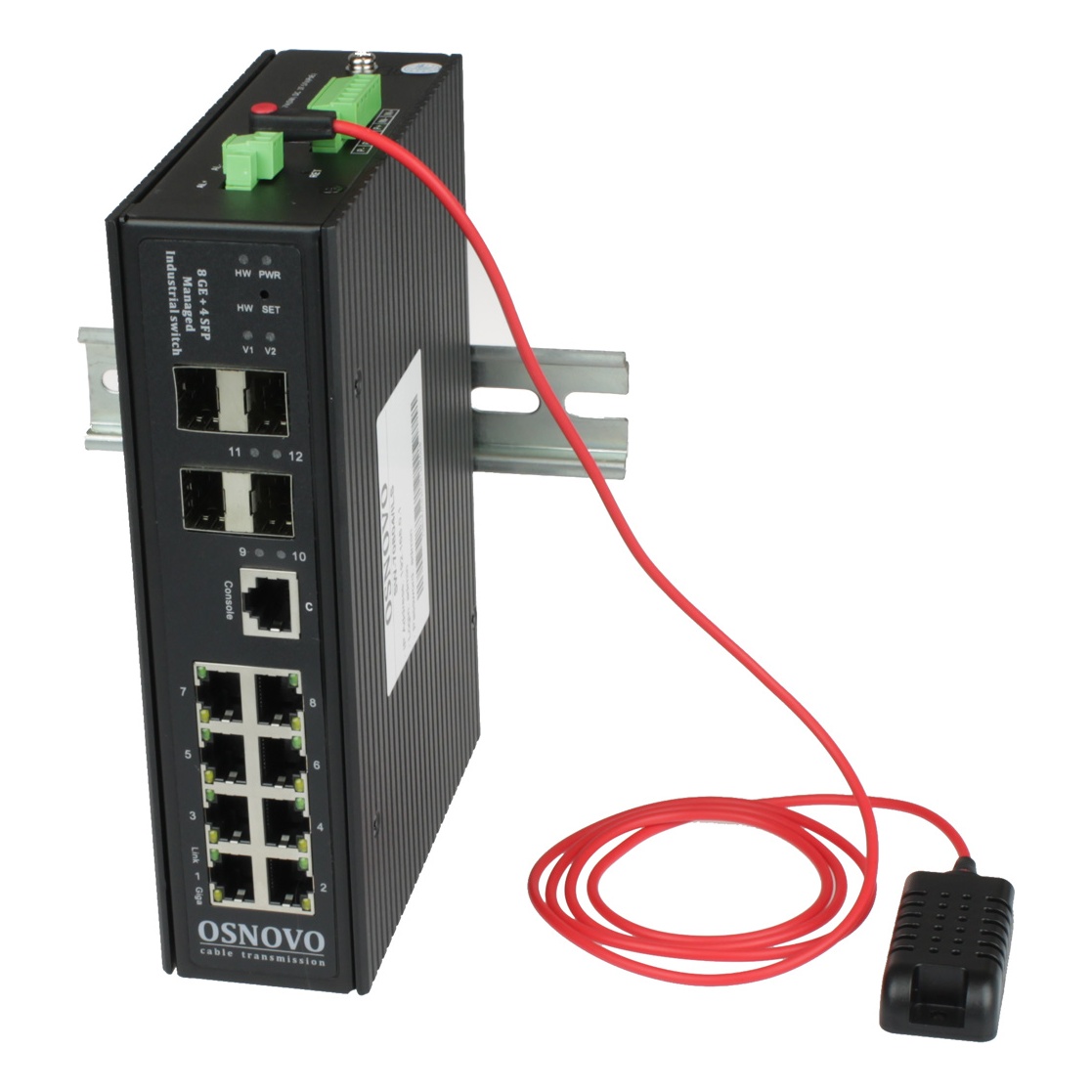 OSNOVO SW-70804/ILS SW-70804/ILS Промышленный управляемый (L2+) коммутатор Gigabit Ethernet на 8GE RJ45 + 4 GE SFP порта с функцией мониторинга температуры/ влажности/ напряжения