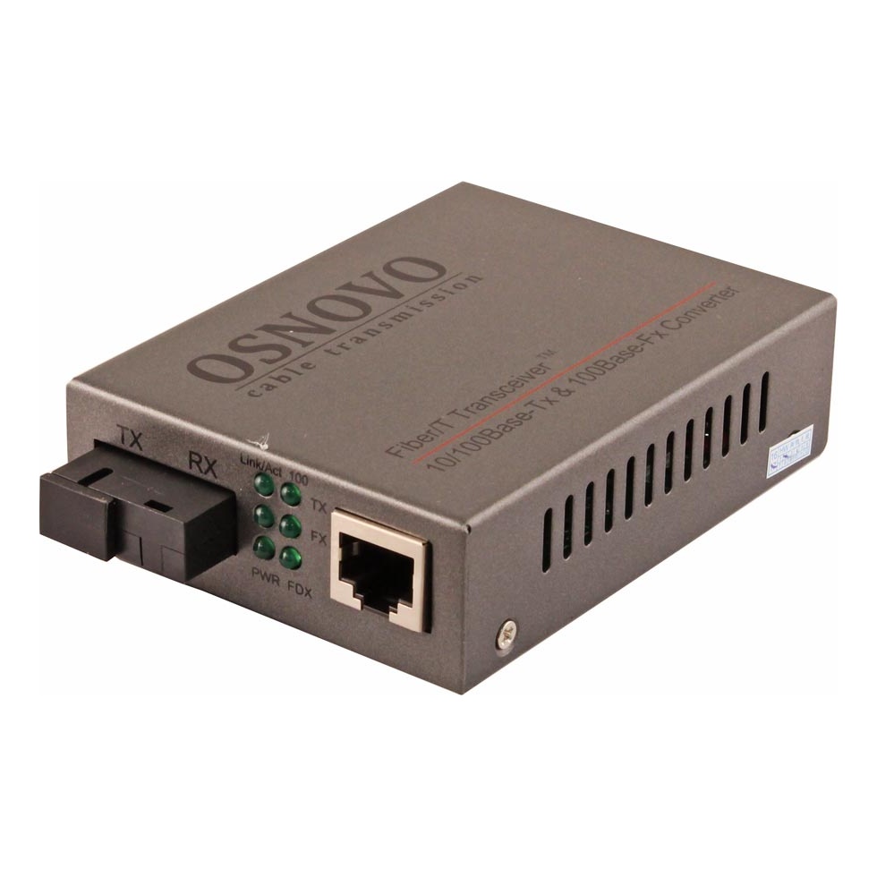 OSNOVO OMC-100-11S5b OMC-100-11S5b Оптический Fast Ethernet медиаконвертер для передачи Ethernet по одному волокну одномодового оптического кабеля до 20км (по многомодовому кабелю до 1.5км)