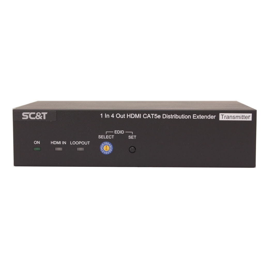 SC&T HE04SEK Комплект (удлинитель-распределитель+4 приёмника) HDMI 1.4 (1 вход/4 выхода) с передачей по кабелю витой пары CAT5e на удалённые приёмники