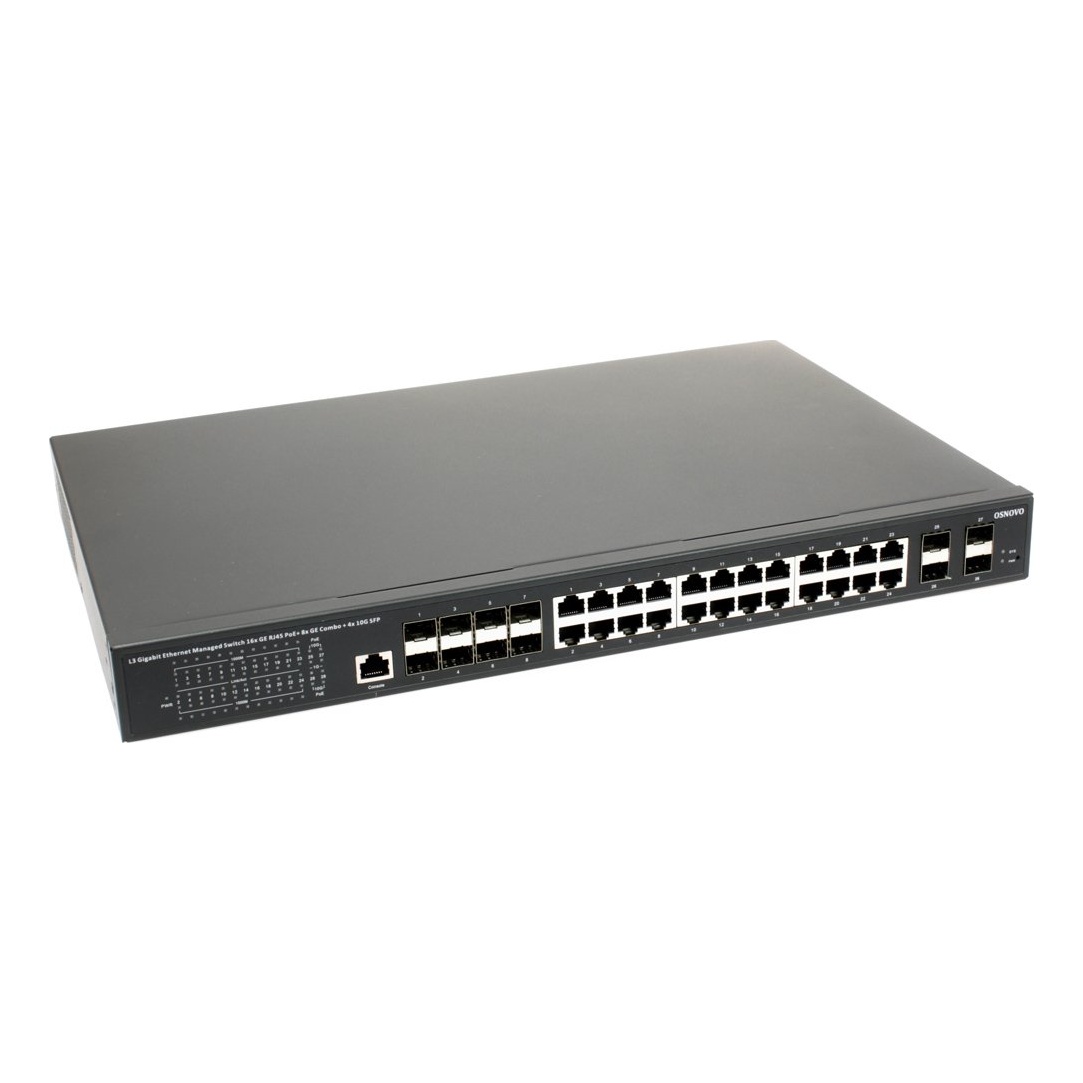 OSNOVO SW-32G4X-2L SW-32G4X-2L Управляемый L3 коммутатор Gigabit Ethernet на 16xGE RJ-45 + 8xGE Combo (RJ-45 + SFP) + 4x10G SFP+ Uplink