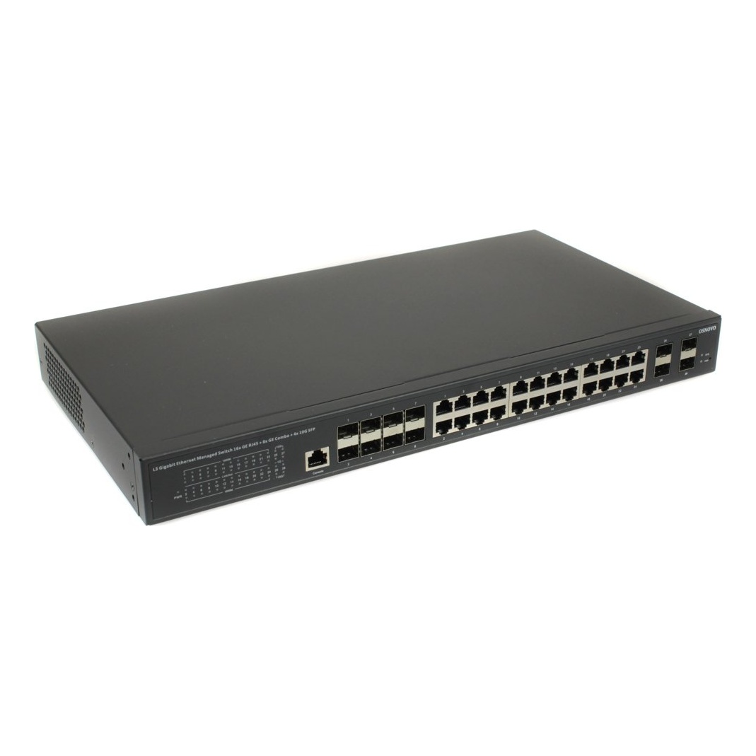 OSNOVO SW-32G4X-3L SW-32G4X-3L Управляемый L3 PoE коммутатор Gigabit Ethernet на 16xGE RJ-45 c PoE + 8xGE Combo (RJ-45 + SFP) + 4x10G SFP+ Uplink